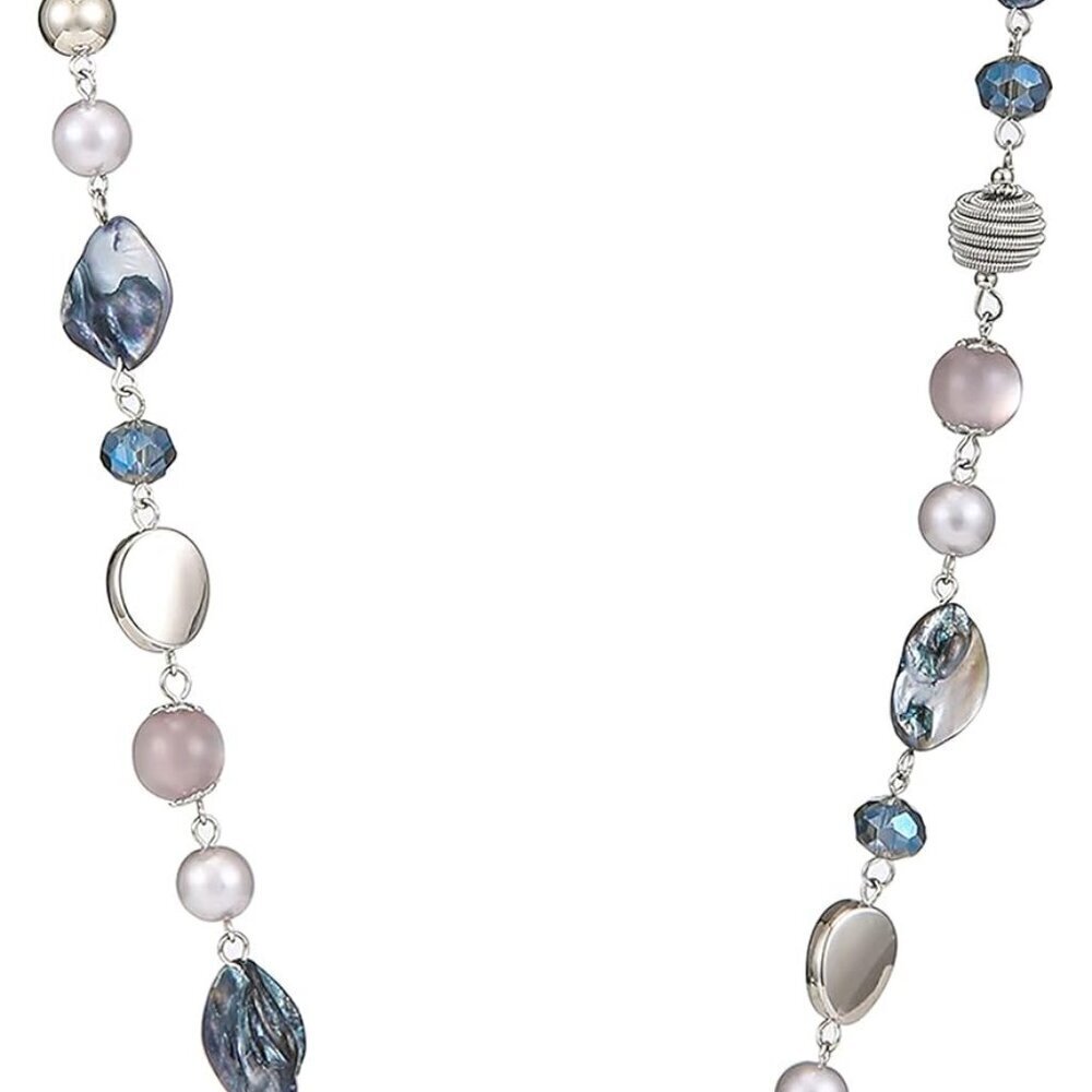 Long Beaded Necklace Silver Shell Crystal 35in Gift for Women Party